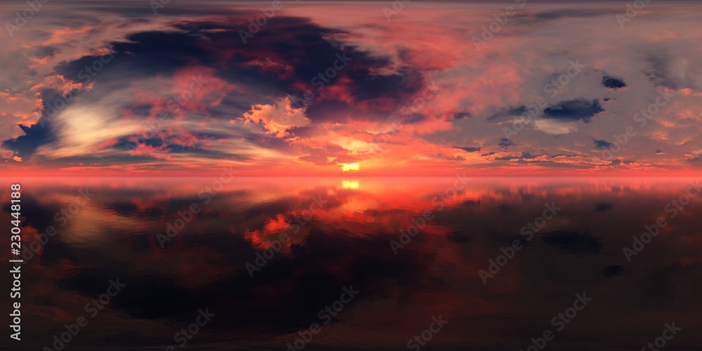HDRI . panorama of sea sunset. Environment map. equidistant projection. Spherical panorama. landscape.
