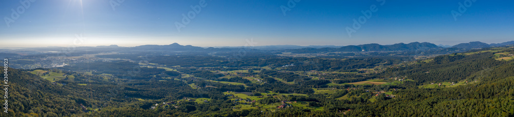 Aerial view from Pohorje on Soouth East Slovenia, Styria region