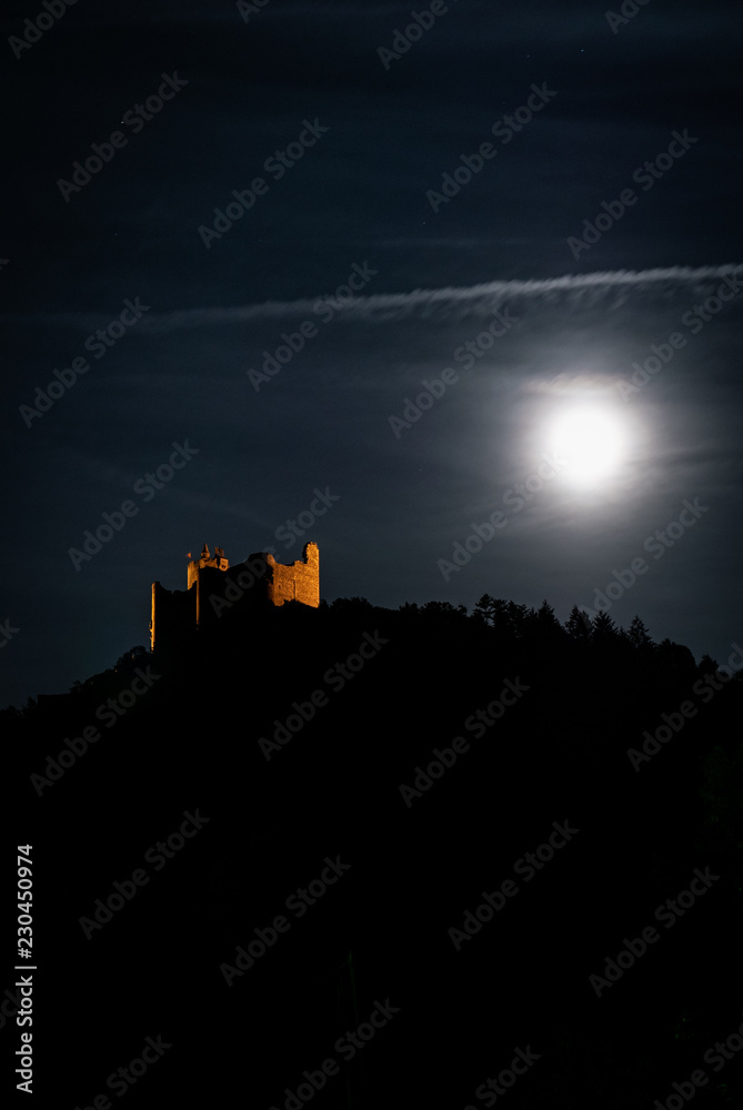 Full moon over Najac Fortress, France