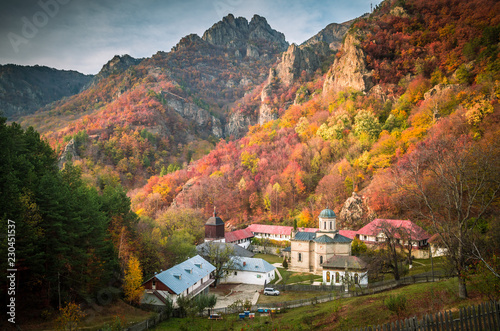 Stanisoara monastery in Cozia National Park. Autumn in Cozia, Carpathian Mountains, Romania.