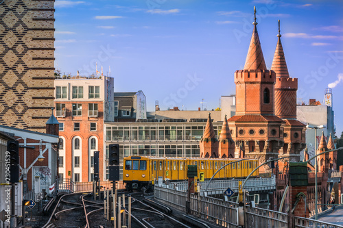 Subway over bridge in Berlin at sunrise - oberbaumbridge photo