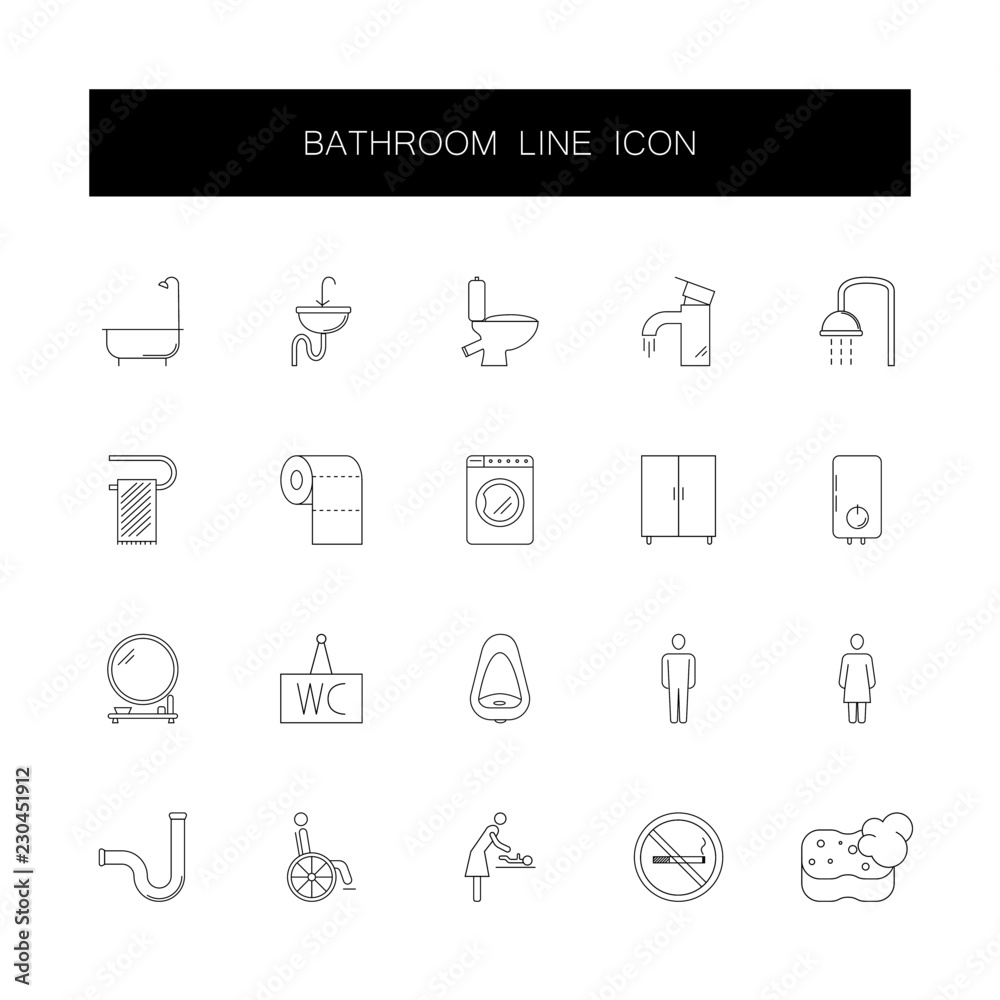 Line icons set. Bathroom pack. Vector illustration Line icons set. Bathroom pack. Vector illustration