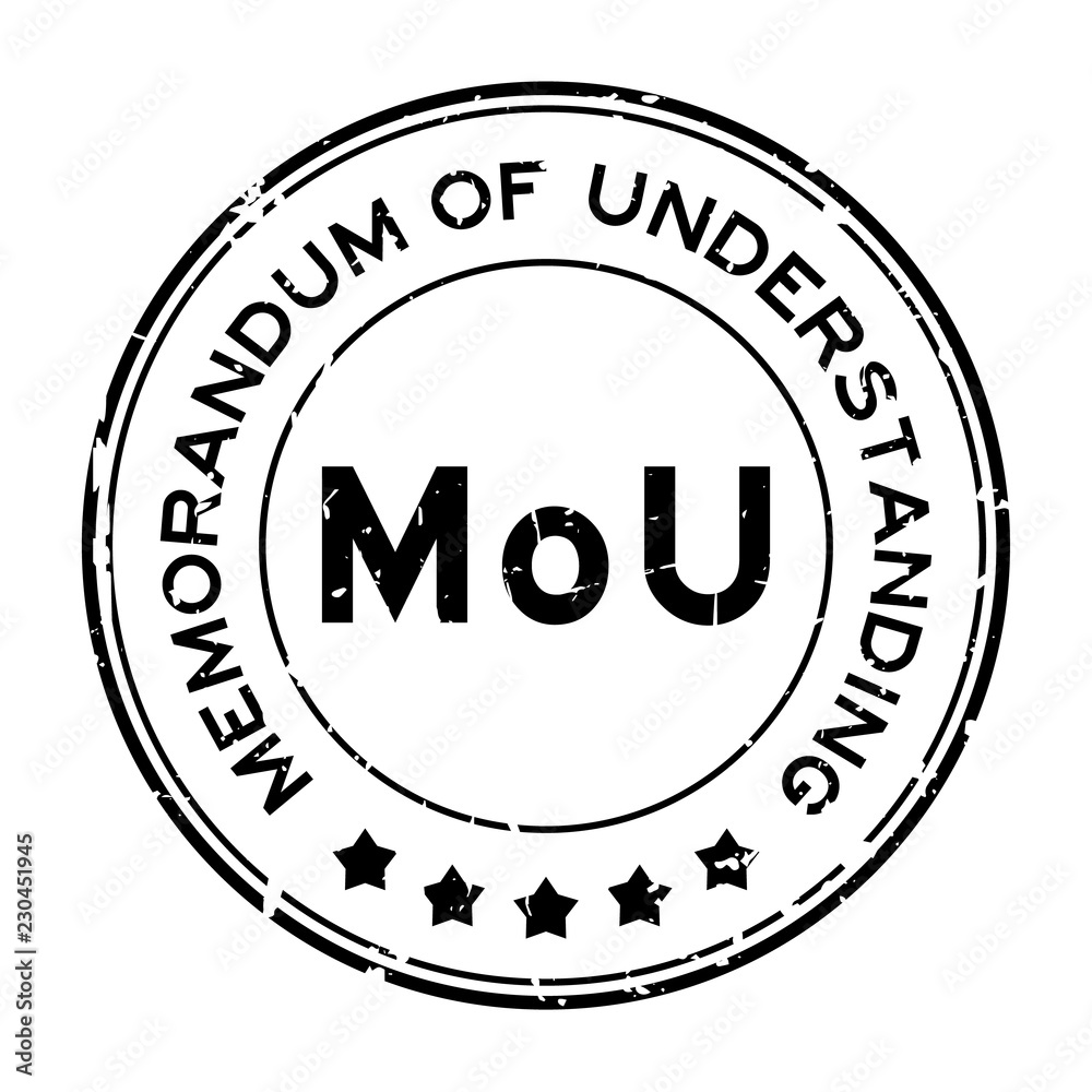 Grunge black MOU (abbreviation of memorandum of understanding) word round rubber seal stamp on white background