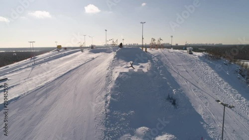 Mogul skiing, downhill from the mountains