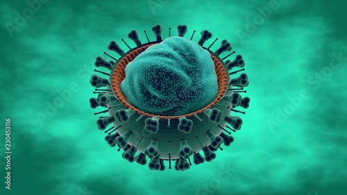 Virus dell’influenza, virus a RNA. L’influenza è una malattia infettiva respiratoria acuta. Sintomi di mal di gola, naso che cola, dolori muscolari e alle articolazioni, cefalea photo