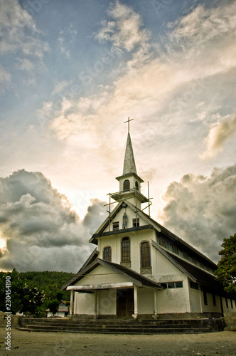 Church at remote village in moluccas island indonesia