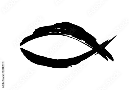 Fish symbol hand painted with ink brush
