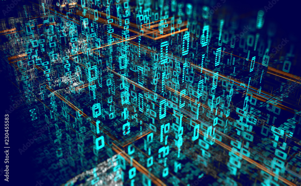 Fondo abstracto de tecnología e informática.Ciencia y datos en la  nube.Codigo binario y programacion.Redes y big data Stock-illustrasjon |  Adobe Stock