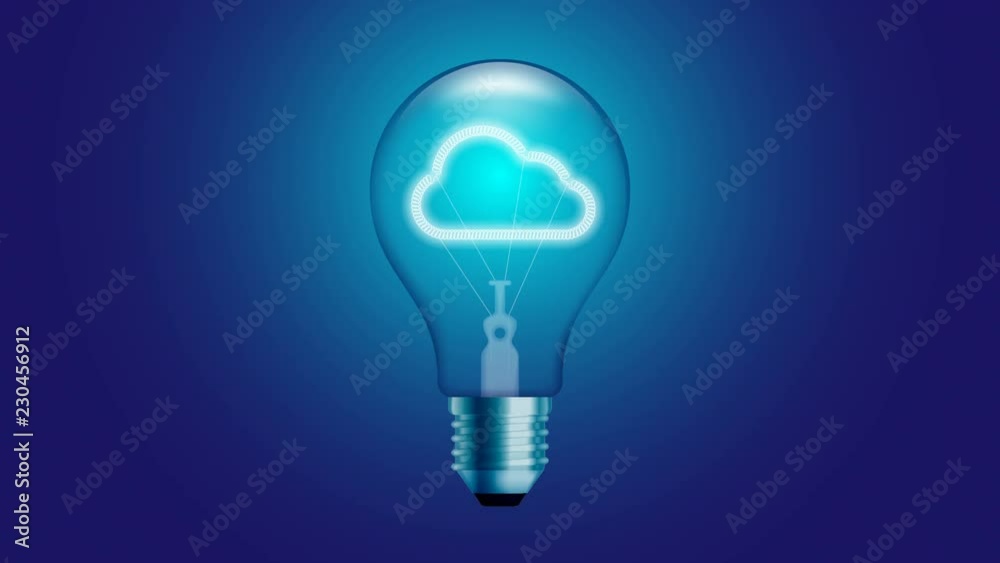 Cloud icon symbol Incandescent light bulb blink switch on set Connection concept glow in blue gradient background seamless looping animation 4K, with copy space Cloud icon symbol Incandescent light bulb blink switch on set Connection concept glow in blue gradient background seamless looping animation 4K, with copy space