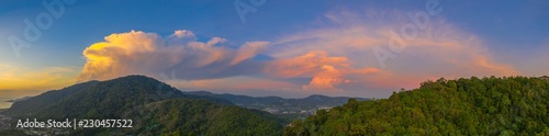 .aerial view scenery sunset red cloud in blue sky above Patong mountain