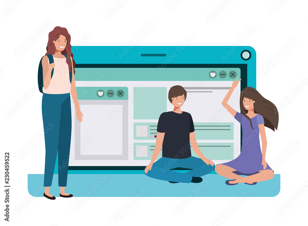 laptop computer with group of people icon laptop computer with group of people icon