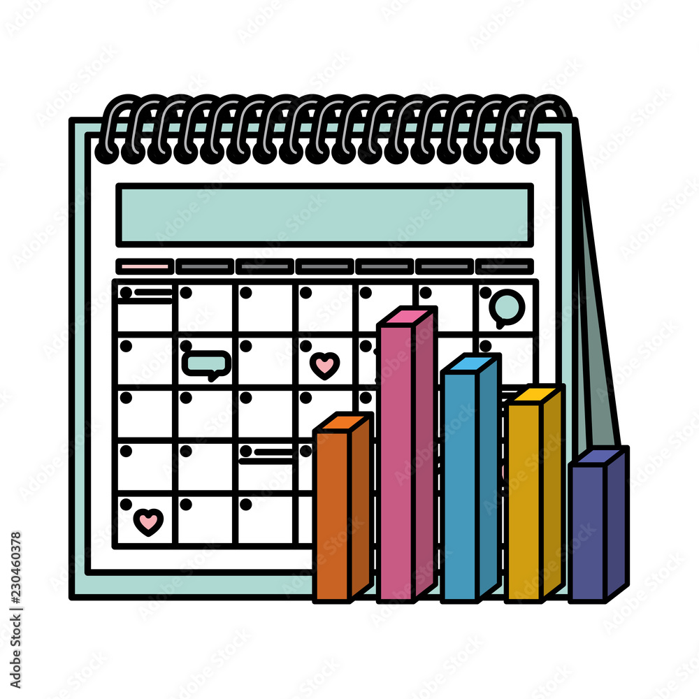 calendar reminder with statistics charts isolated icon