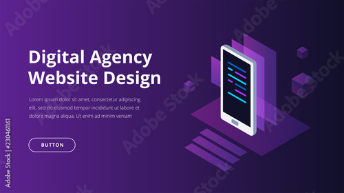 Technology web design concept. Isometric vector illustration.