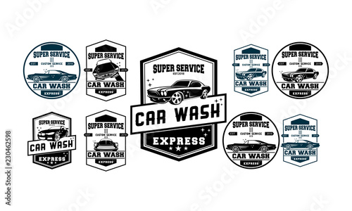 set of car wash logo design template.vintage car wash vector illustration