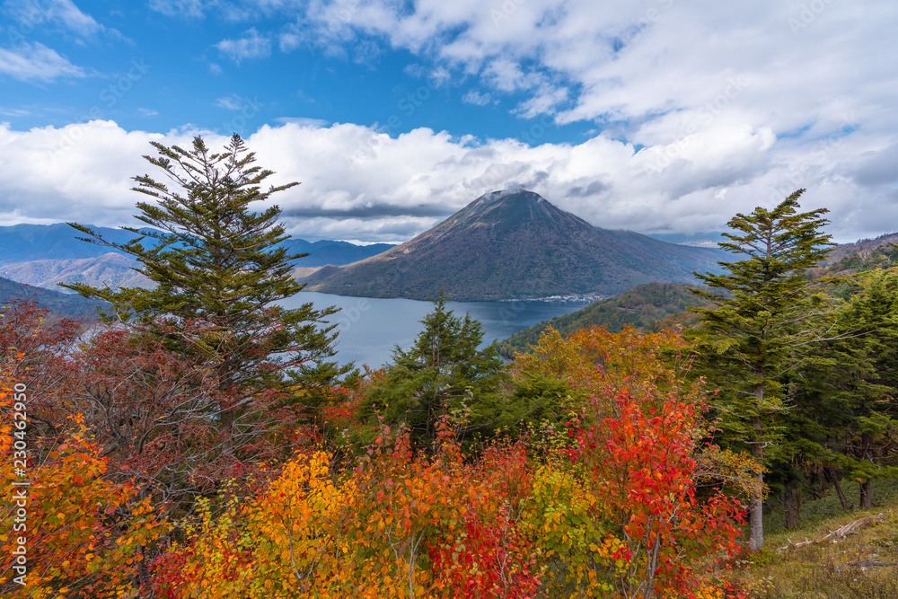 Lake Chūzenji with Autumn Foliage from view point, Nikko, Japan