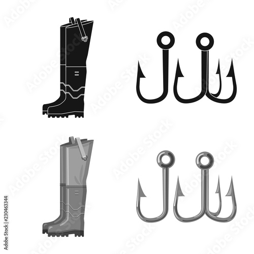 Vector design of fish and fishing icon. Set of fish and equipment vector icon for stock.