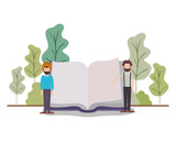 men with text book in landscape avatar character