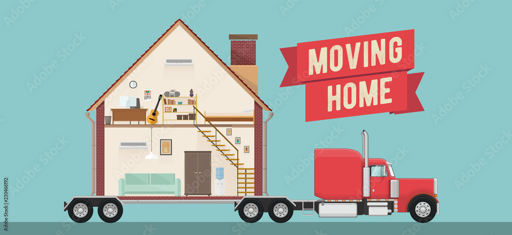 Naklejka premium House Moving Service Banner or Flyer Template. Vector Illustration.