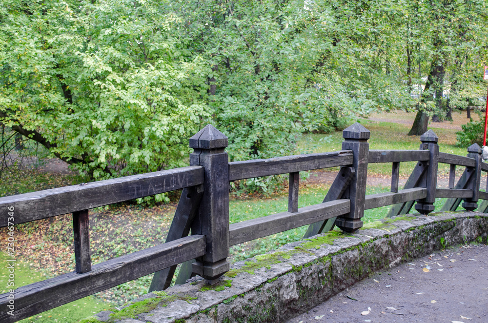 The railing of the bridge in the Park