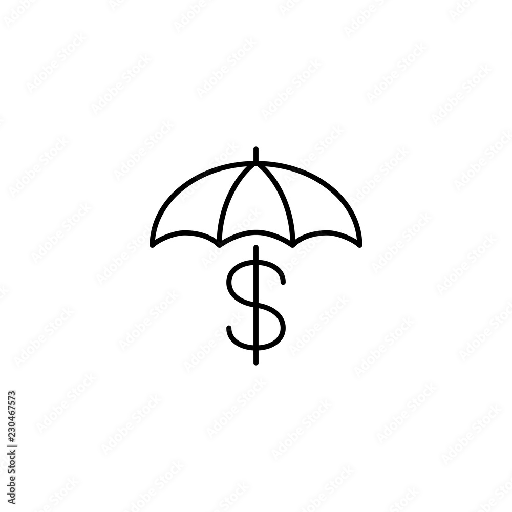dollar sign under umbrella; money safety symbol line black icon on white background