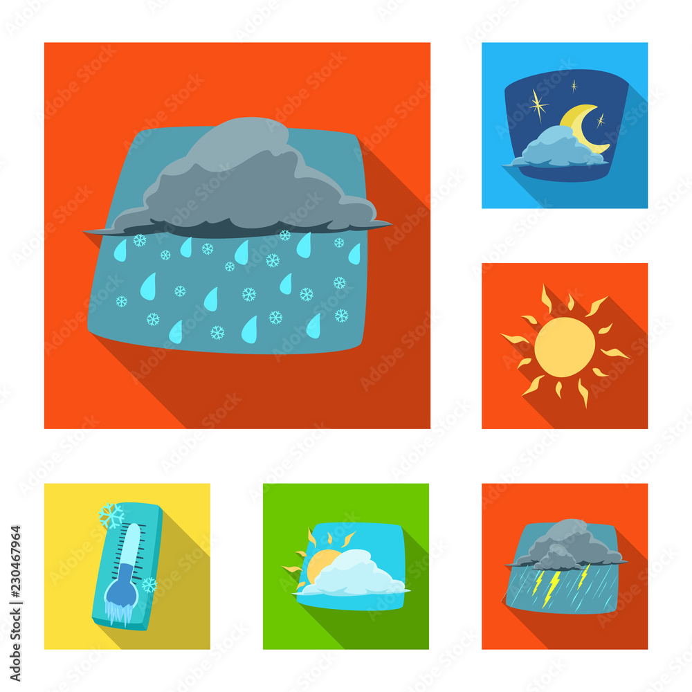 Vector illustration of weather and climate symbol. Set of weather and cloud stock symbol for web.