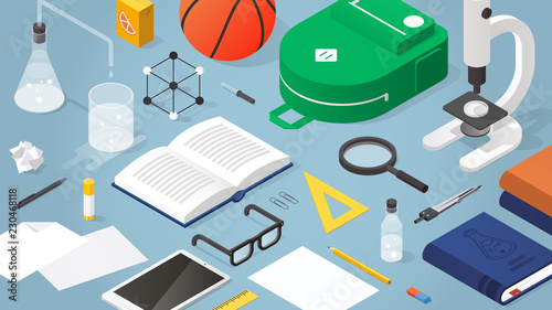 School Supplies Isometric Illustration