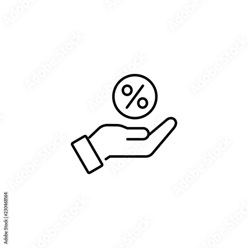 percent in hand line black icon on white background