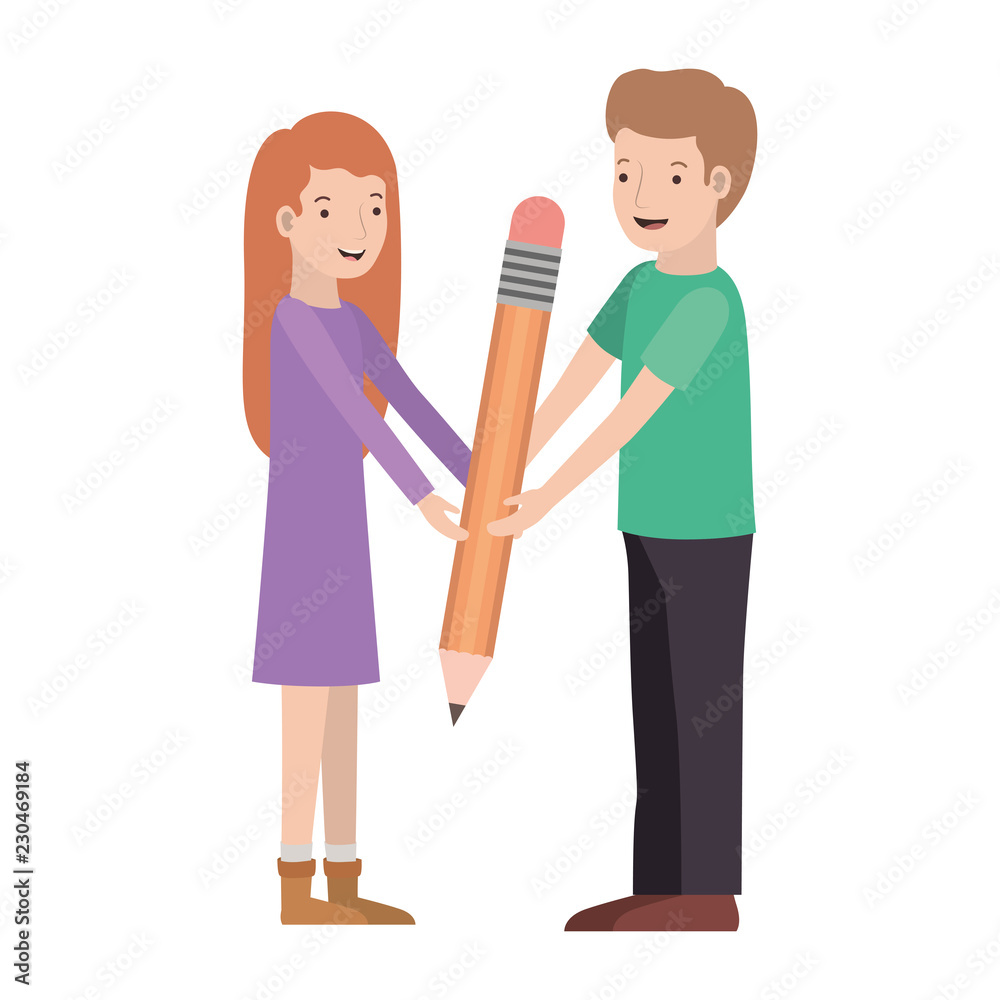couple with pencil avatar character