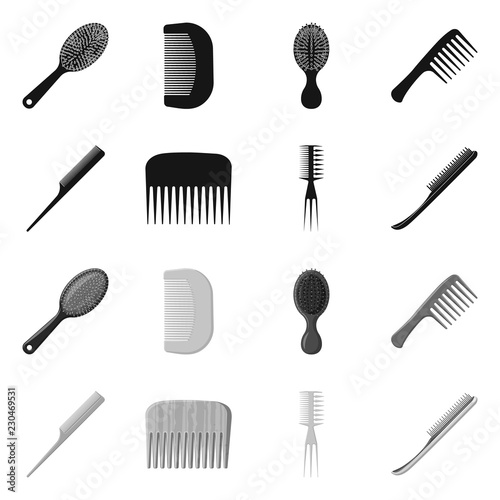 Isolated object of brush and hair sign. Set of brush and hairbrush stock vector illustration.