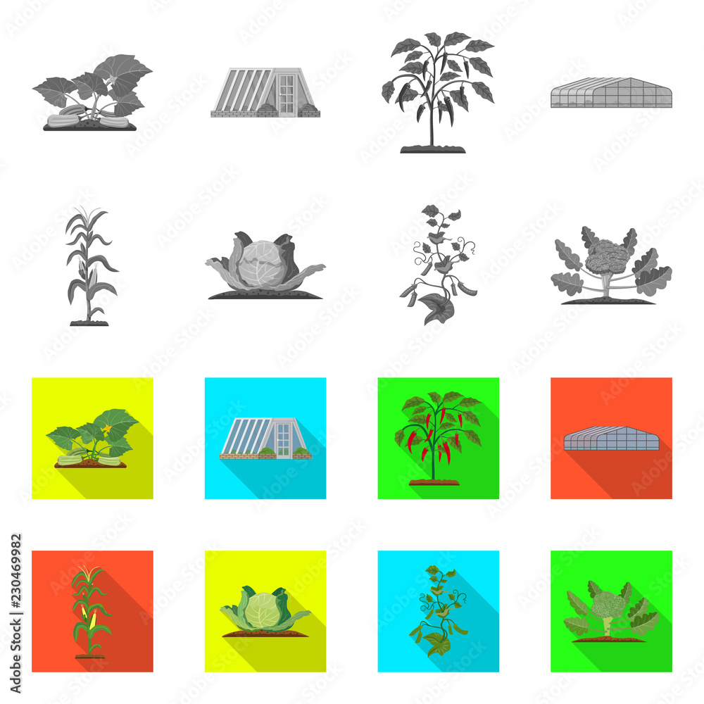 Vector design of greenhouse and plant symbol. Set of greenhouse and garden stock symbol for web.