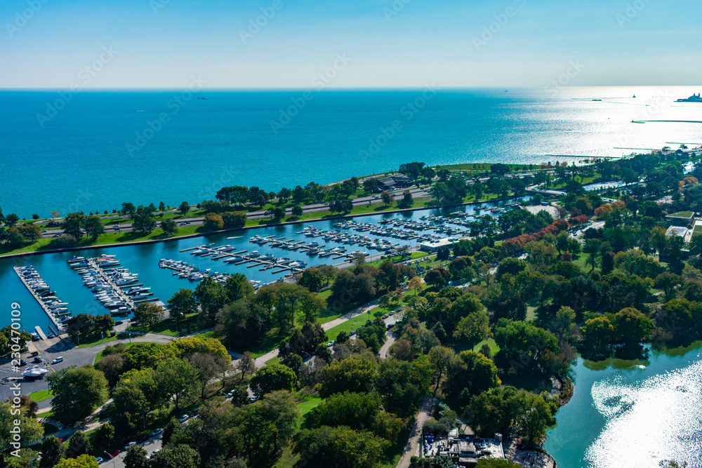 Overhead View of Diversey Harbor during the Morning in Chicago
