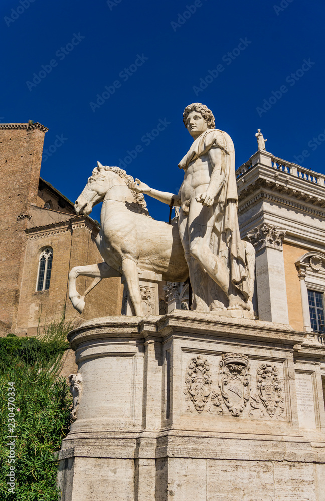 Statue of Castor with a Horse at Capitoline Hill in Rome, Italy