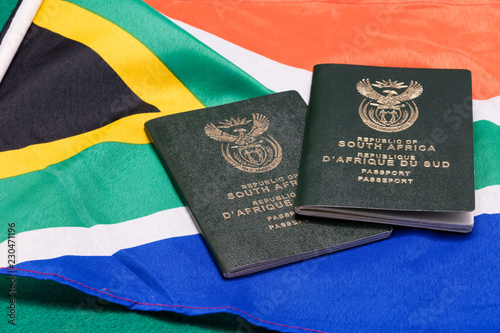 South African passports on SA flag photo