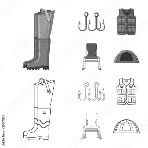 Isolated object of fish and fishing sign. Set of fish and equipment stock symbol for web.