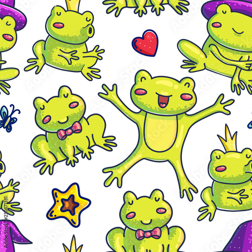 Seamless background of happy frogs