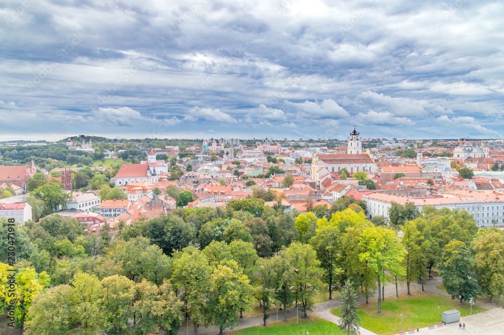 Panoramic view of Vilnius from Gediminas hill in Lithuania.