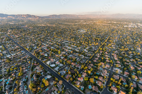 Aerial view towards Lassen St and Corbin Ave in the Northridge community in the San Fernando Valley region of Los Angeles, California. photo