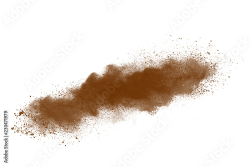 Foto Dry soil explosion on white background.