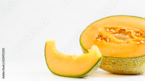 yellow Cantaloupe melon half. fruit fresh. juicy. natural. useful.