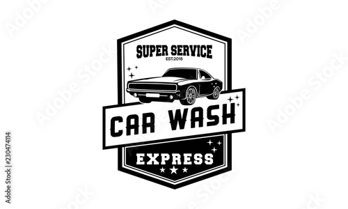 old Style Vintage Classic Car Vector Logo, Badge, Emblem, Icon, Sticker. Car Wash, Clean Element.