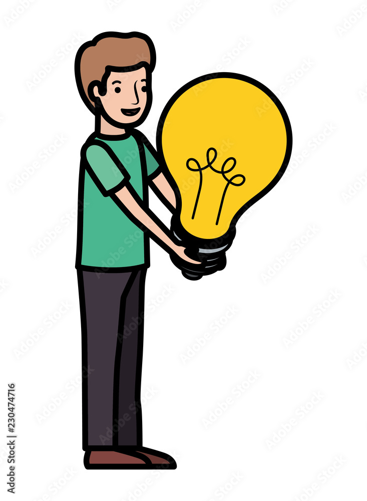 young man with light bulb avatar character young man with light bulb avatar character
