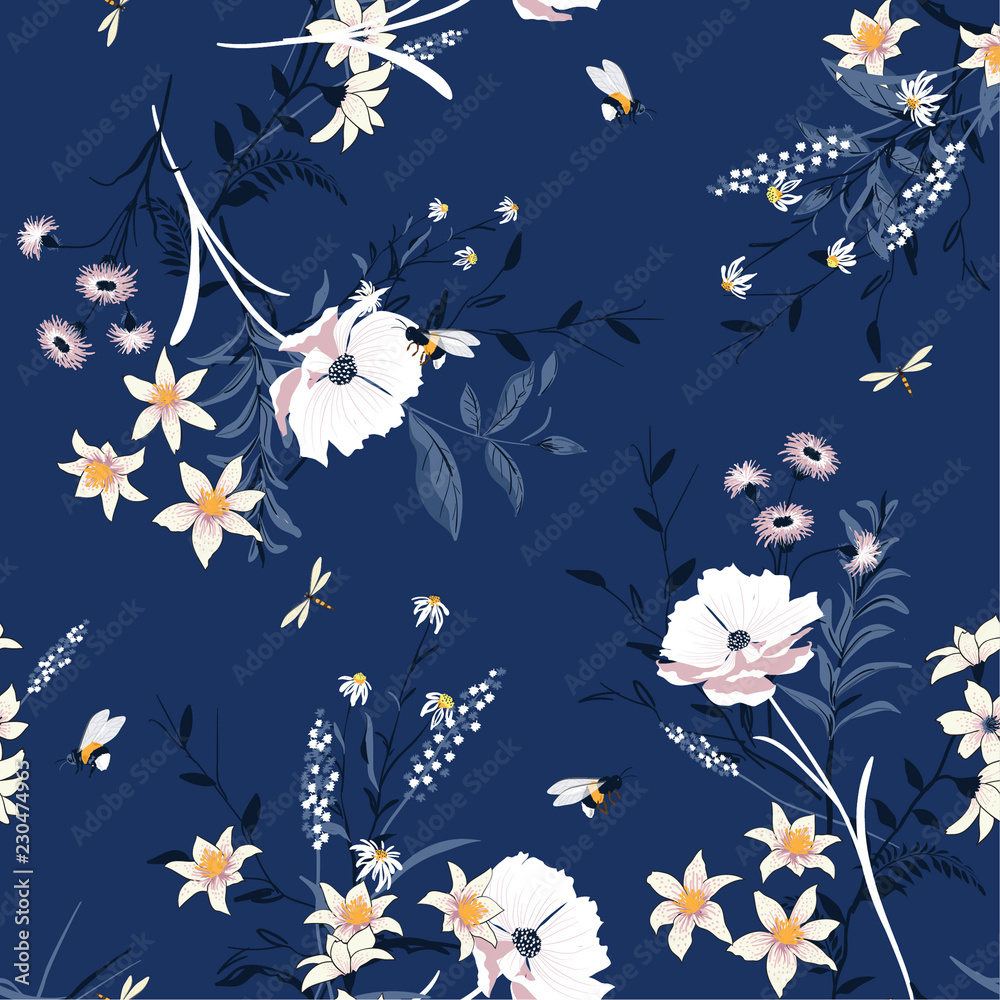 Vector blooming Floral pattern in the many kind of flowers. Botanical Motifs scattered random. Seamless vector texture. For fashion prints. Printing with in hand drawn style Vector blooming Floral pattern in the many kind of flowers. Botanical Motifs scattered random. Seamless vector texture. For fashion prints. Printing with in hand drawn style