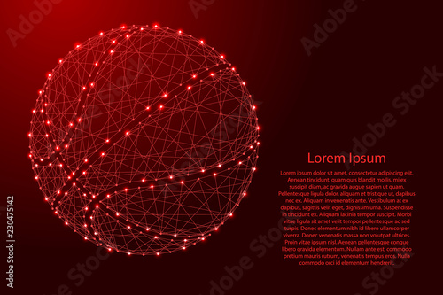 Basketball ball from futuristic polygonal red lines and glowing stars for banner, poster, greeting card. Vector illustration.