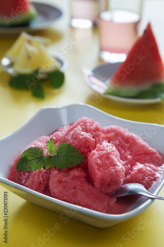 Self made watermelon ice cream with mint