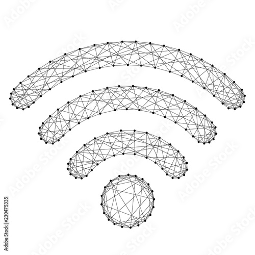 Wi-fi icon for wireless Internet signal radio from abstract futuristic polygonal black lines and dots. Vector illustration.