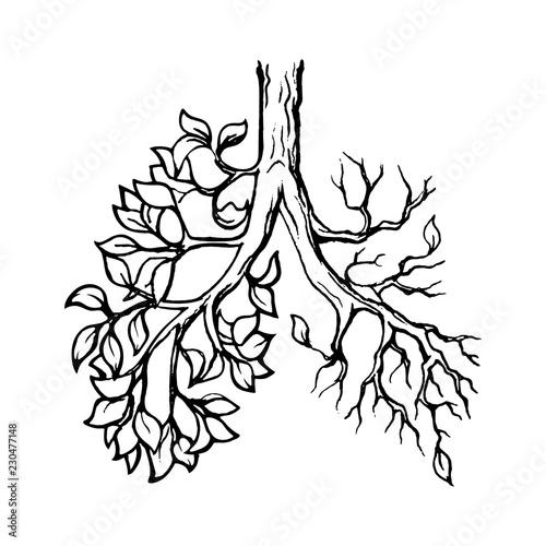 Deforestation is one of the most acute environmental problems. Sketch style linear drawing isolated on a white background. EPS10 vector illustration