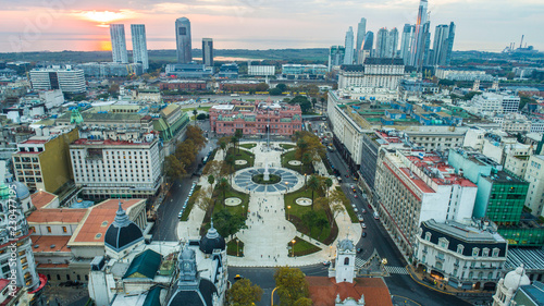 Aerial photo with drones. Plaza de Mayo (May square) in Buenos Aires, Argentina. It's the hub of the political life of Argentina.