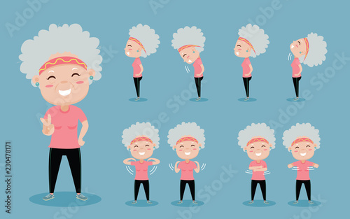 Fototapeta Naklejka Na Ścianę i Meble -  Old woman a happy to exercise with healthy strong, Vector cartoon