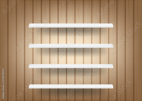 3D Mock up Realistic Wood Background and Empty Shelf for interior to Show Product with light and shadow illustration