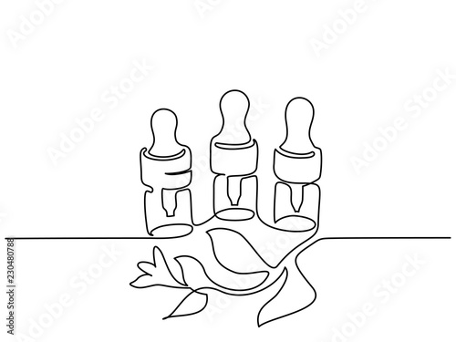 Continuous one line drawing. Cosmetic vial with pipette. Vector illustration